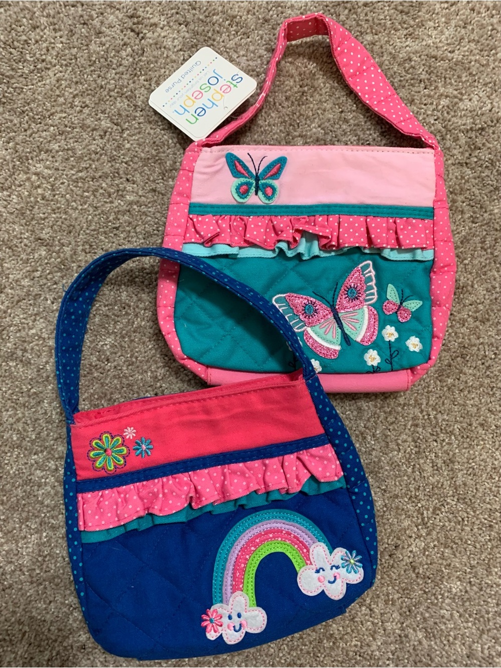 Set 2 Stephen Joseph Girls Quilted Purse Butterfly Pink Teal (New) Rainbow Blue